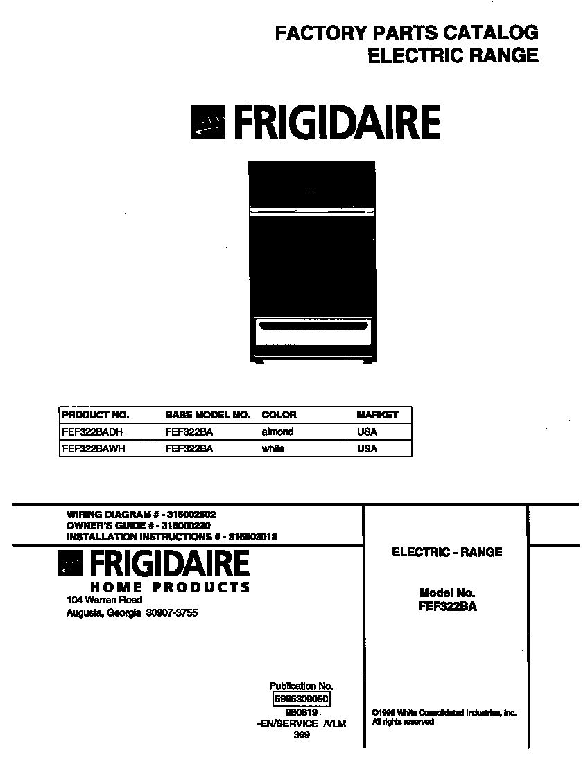 Frigidaire FEF322BAWH cover diagram