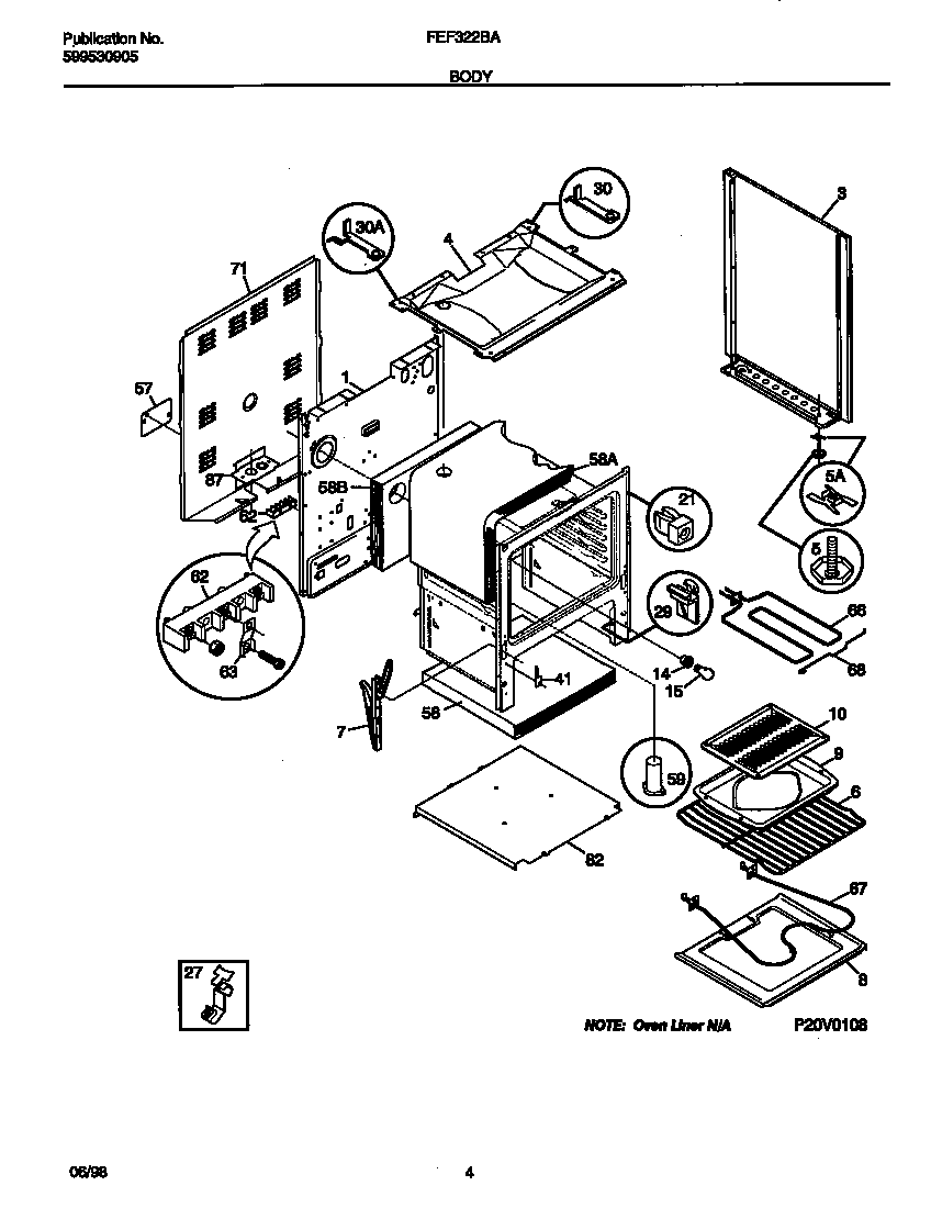 Frigidaire FEF322BAWH body diagram