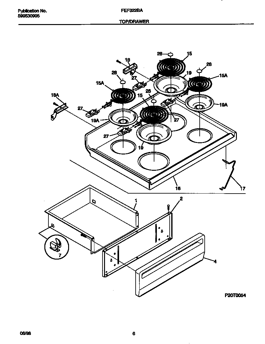 Frigidaire FEF322BAWH top/drawer diagram