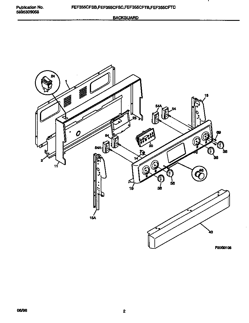Frigidaire FEF355CFSB backguard diagram