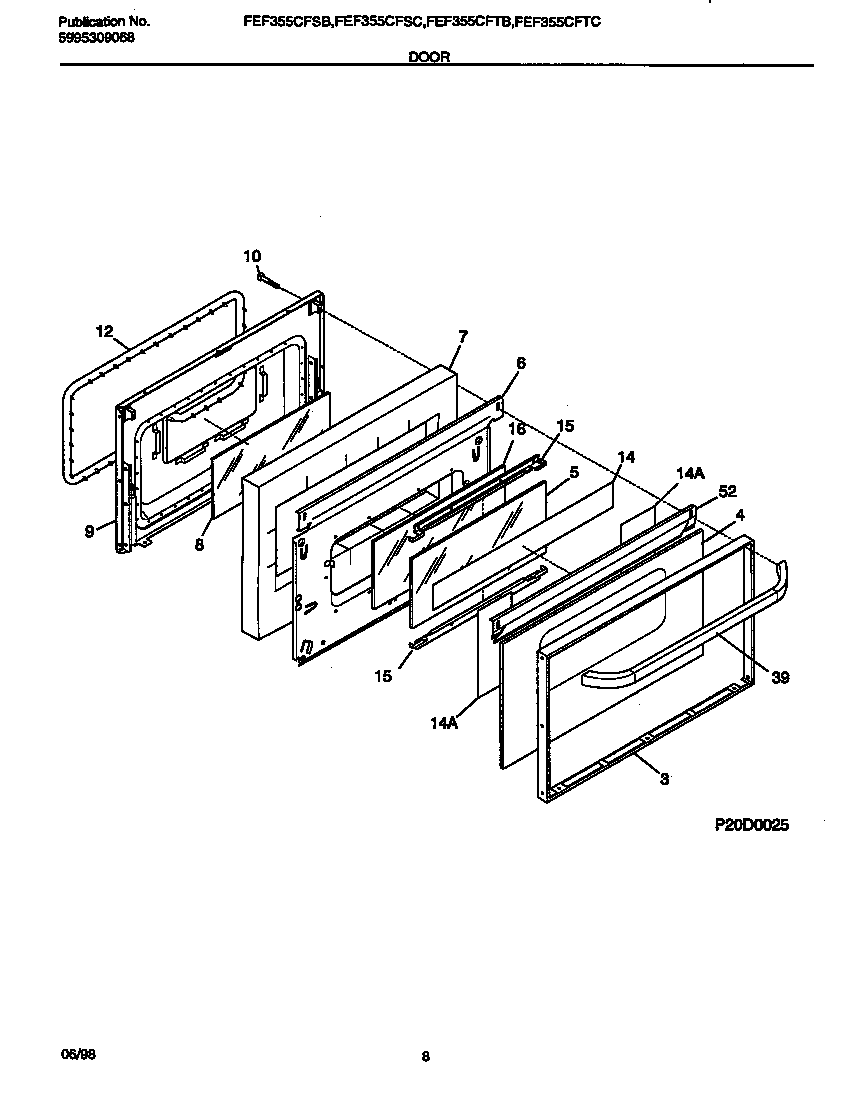 Frigidaire FEF355CFSB door diagram