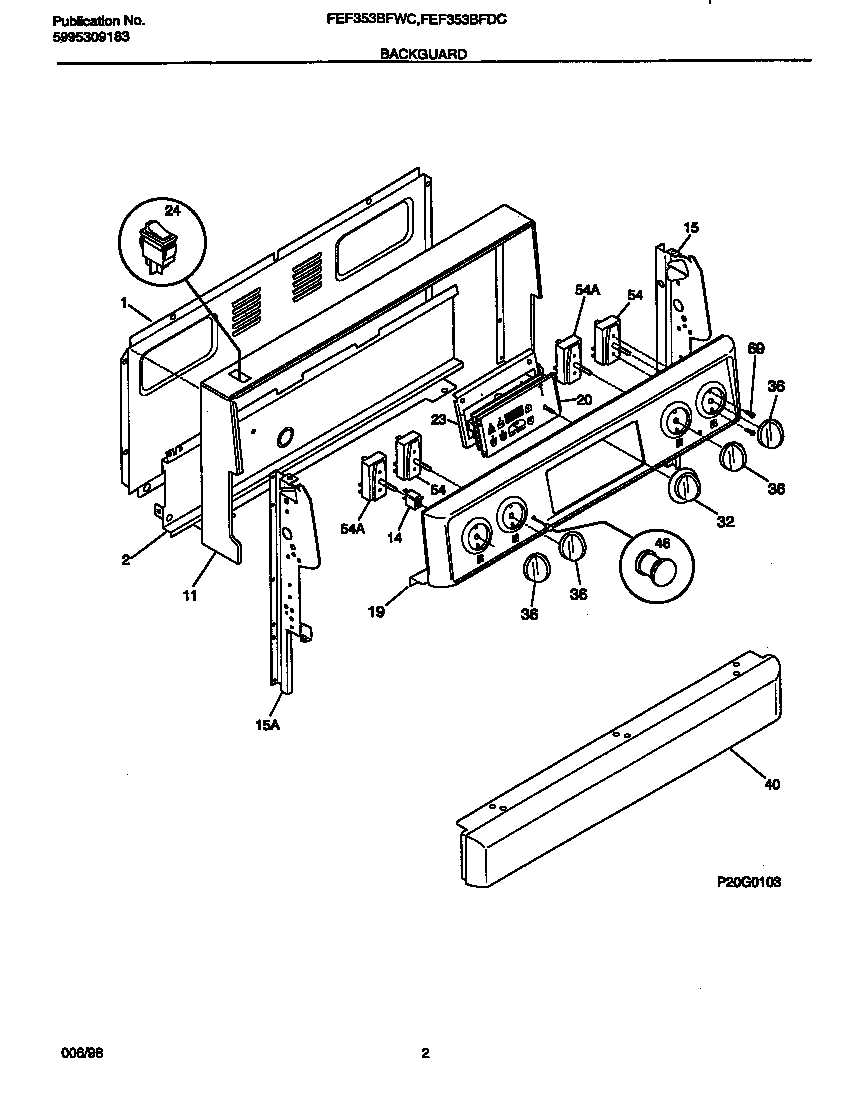 Frigidaire FEF353BFDC backguard diagram