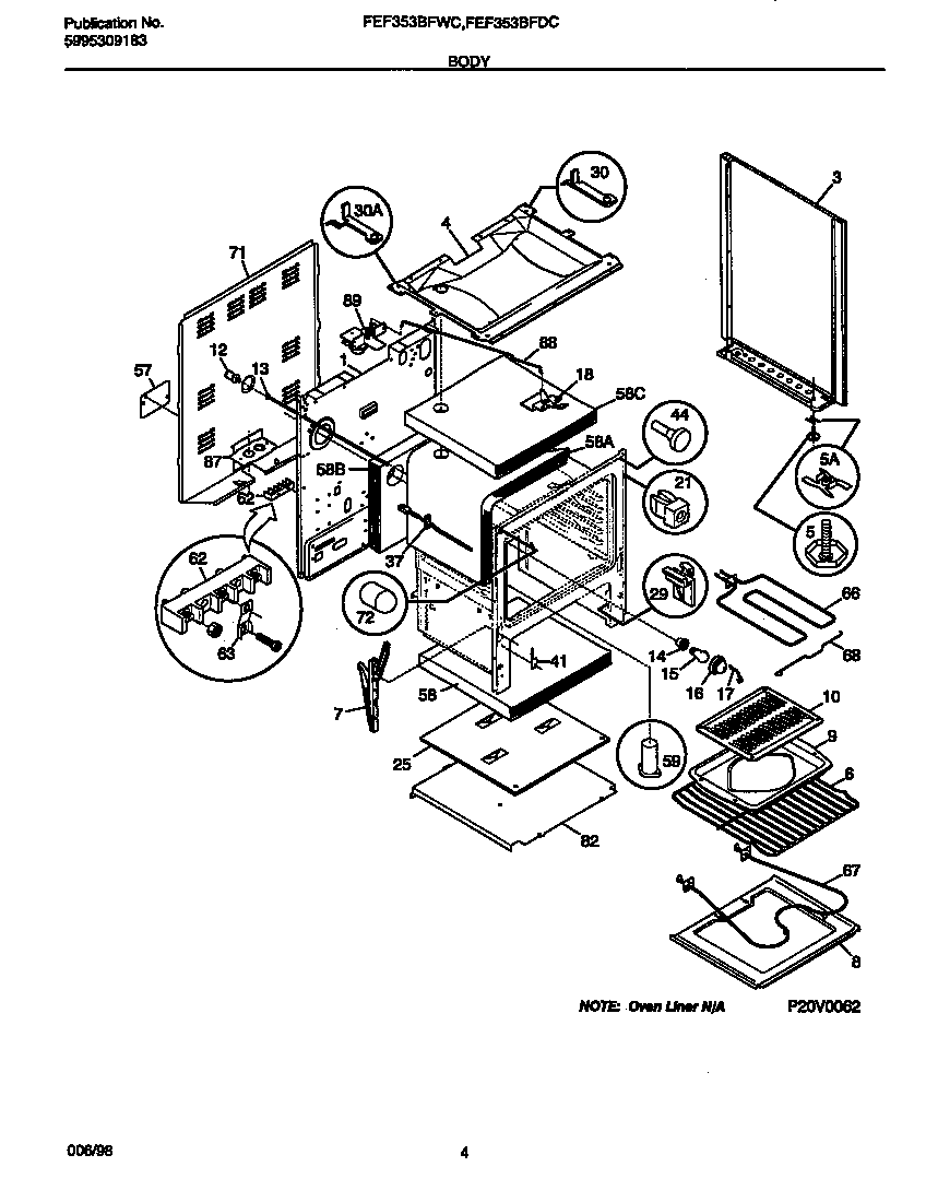 Frigidaire FEF353BFDC body diagram