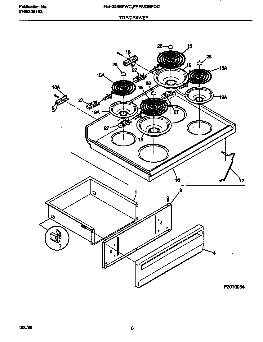 Frigidaire FEF353BFDC top/drawer diagram