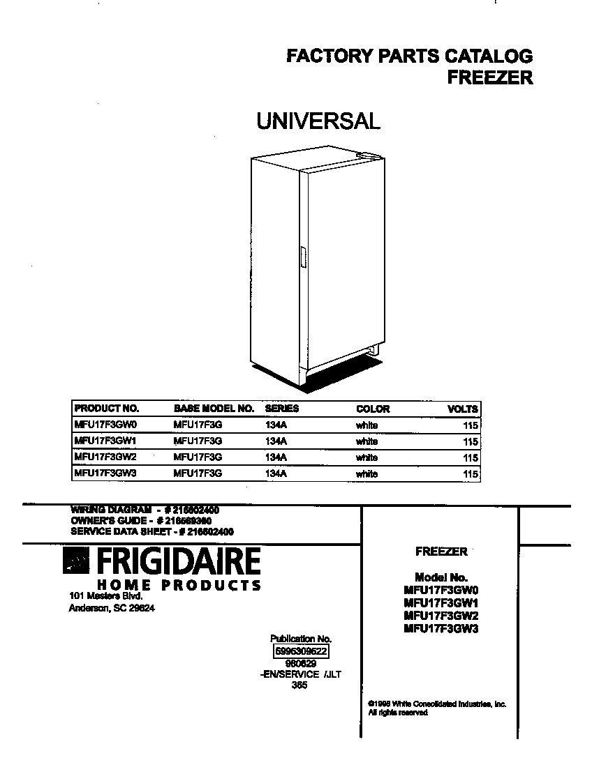 Universal/Multiflex (Frigidaire) MFU17F3GW1 cover diagram