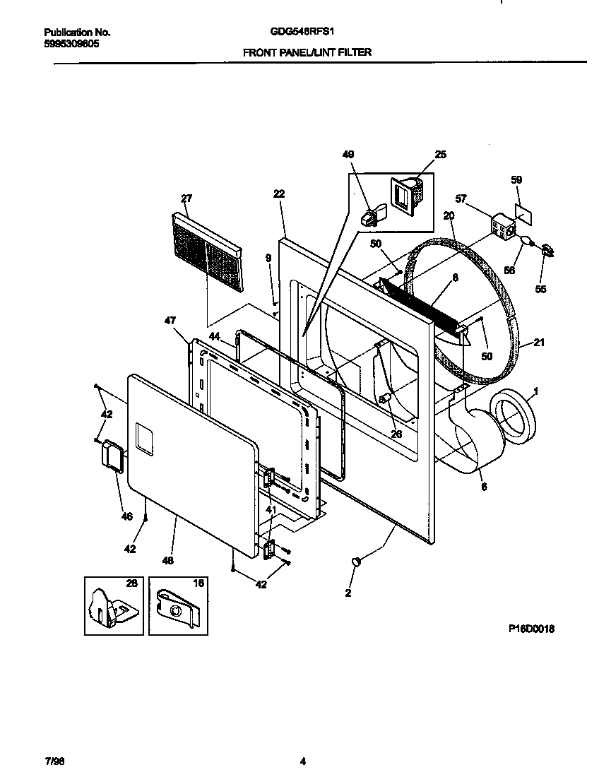 Gibson GDG546RFS1 front  panel/lint filter diagram
