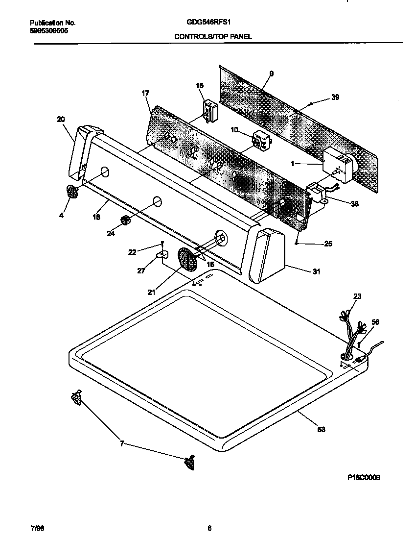 Gibson GDG546RFS1 controls/top panel diagram