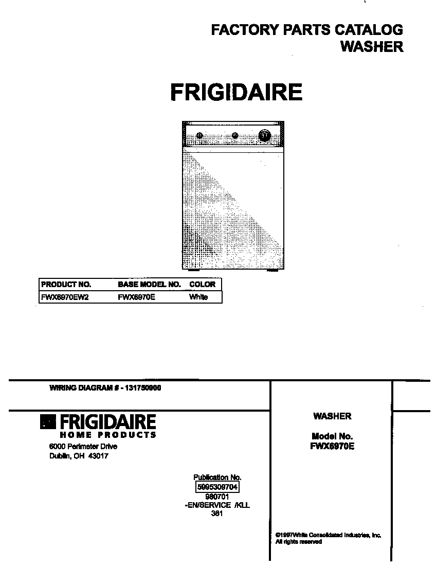 Frigidaire FWX6970EW2 cover diagram