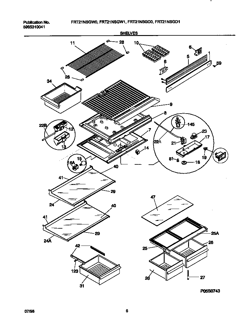 Frigidaire FRT21NSGD0 shelves diagram