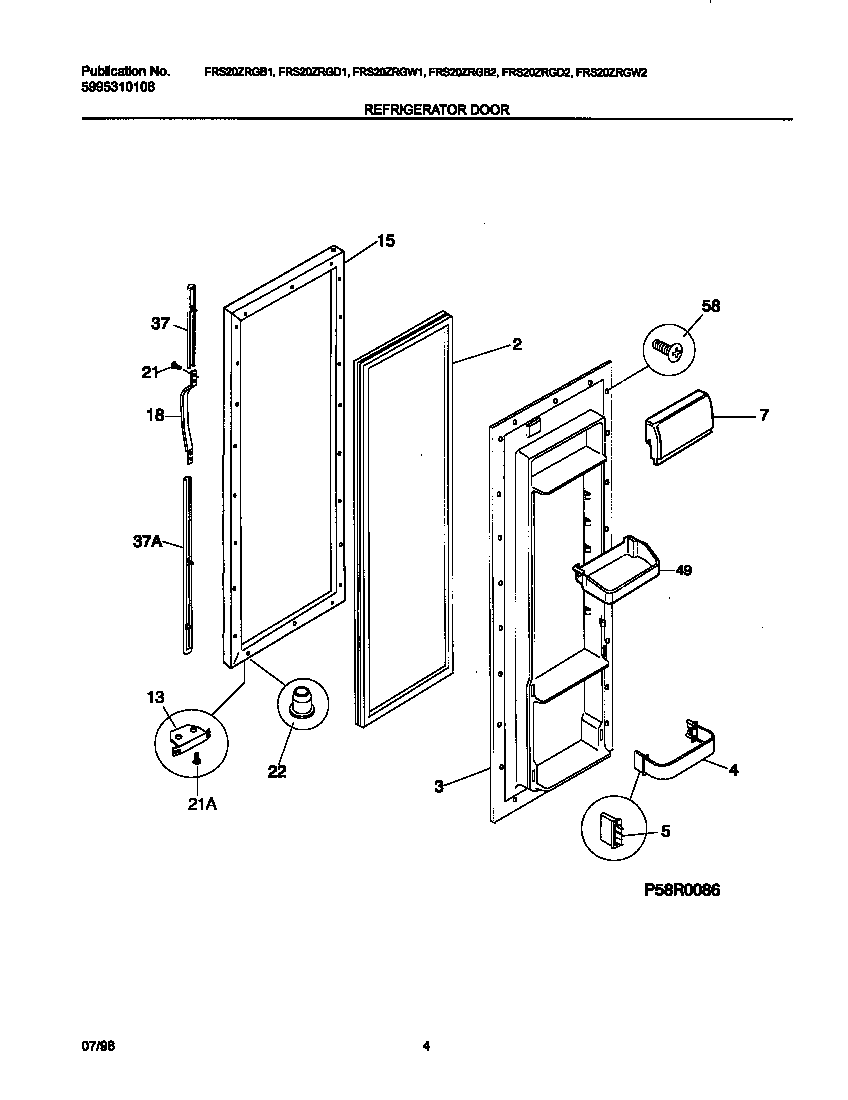 Frigidaire FRS20ZRGB1 refr door diagram