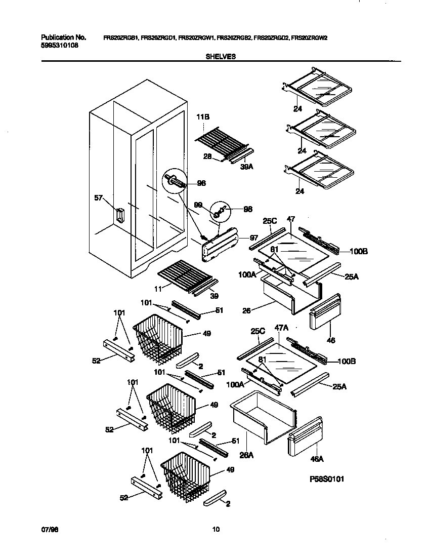 Frigidaire FRS20ZRGB1 shelves diagram