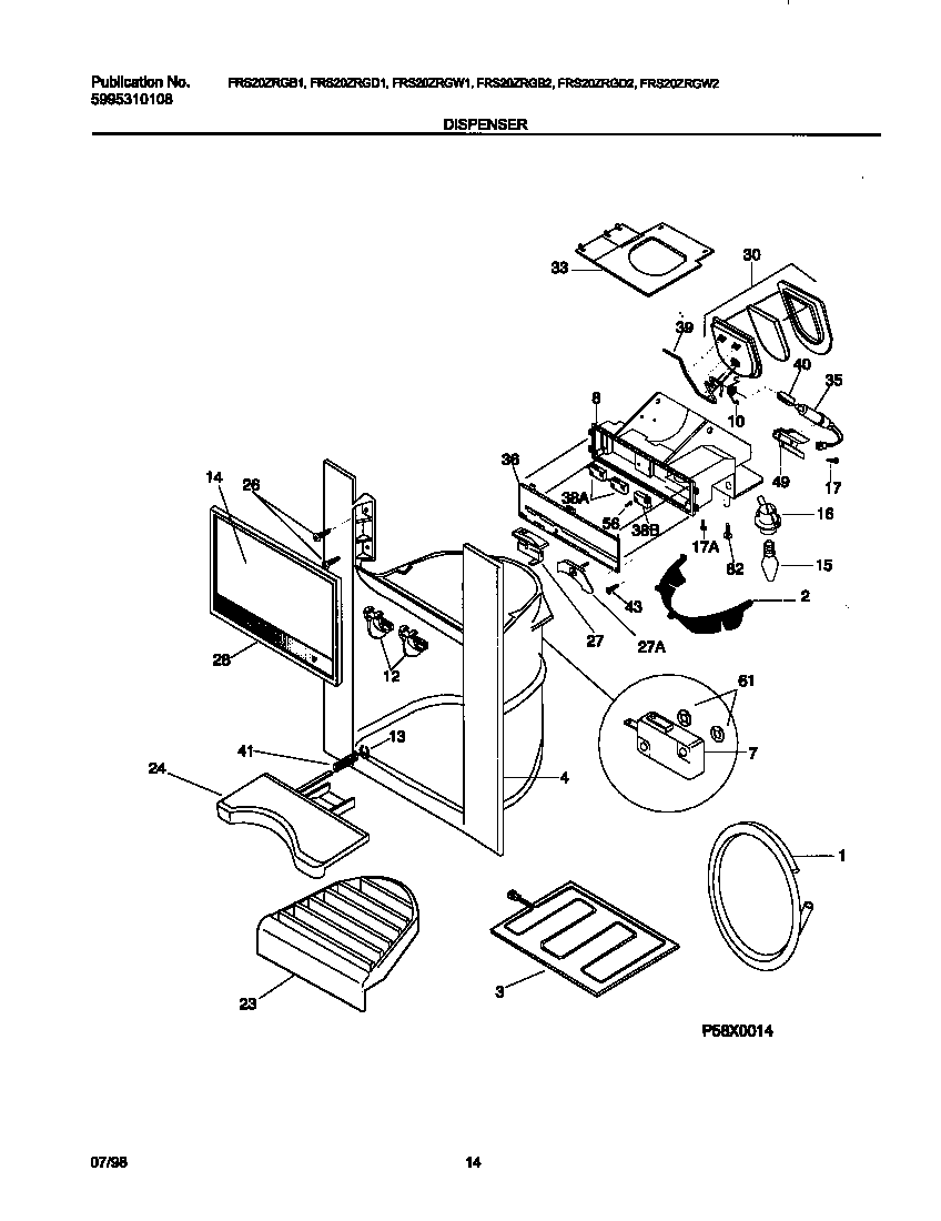Frigidaire FRS20ZRGB1 ice dispenser diagram