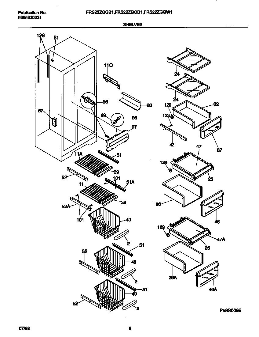 Frigidaire FRS22ZGGW1 shelves diagram
