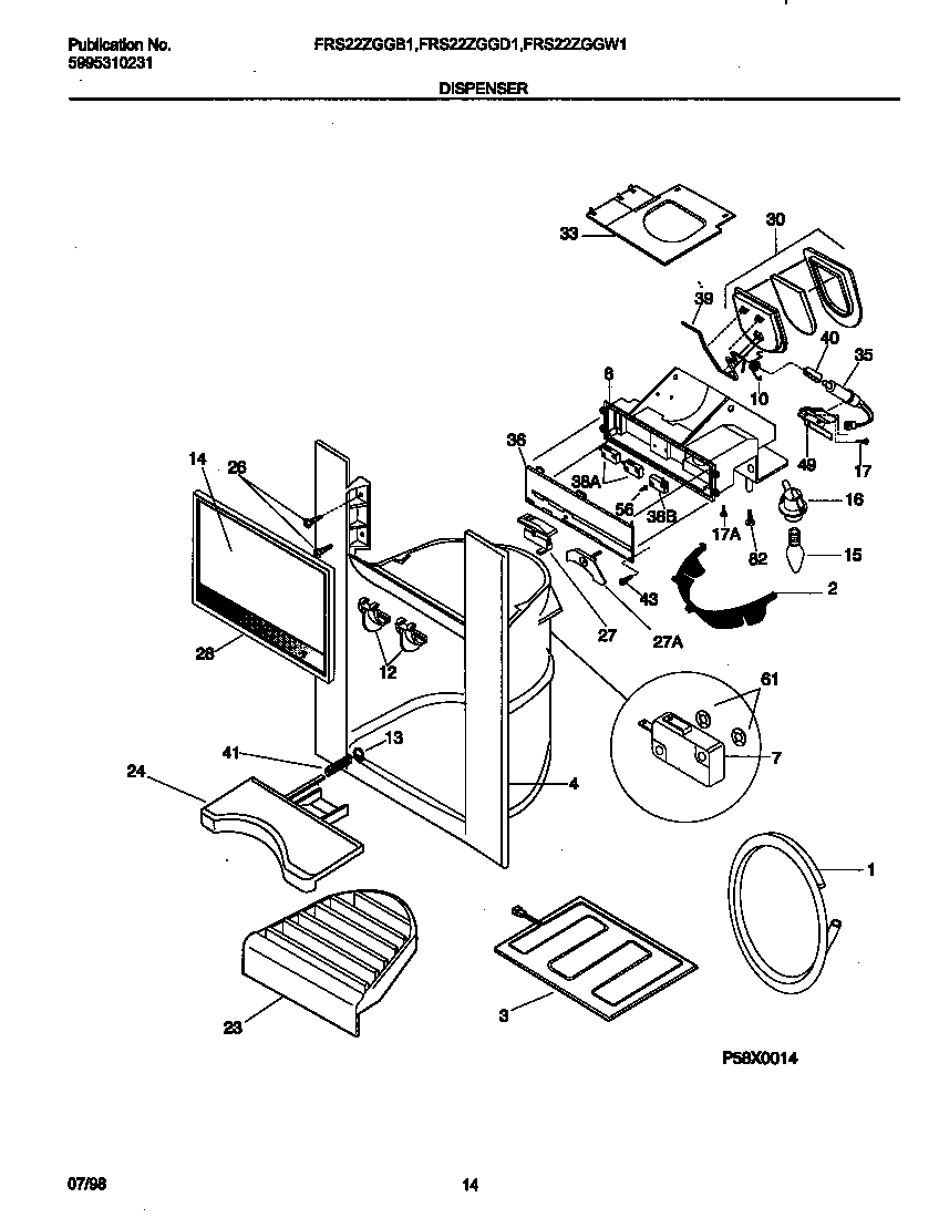 Frigidaire FRS22ZGGW1 ice dispenser diagram