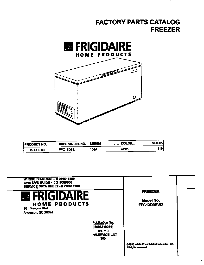 Frigidaire FFC13D9EW2 cover diagram