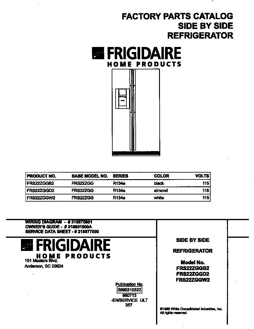 Frigidaire FRS22ZGGD2 cover diagram