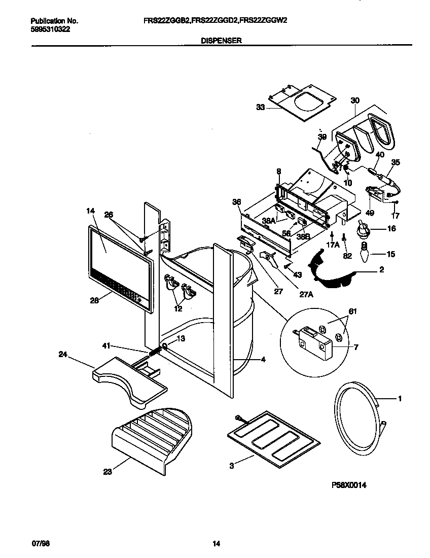 Frigidaire FRS22ZGGD2 ice dispenser diagram