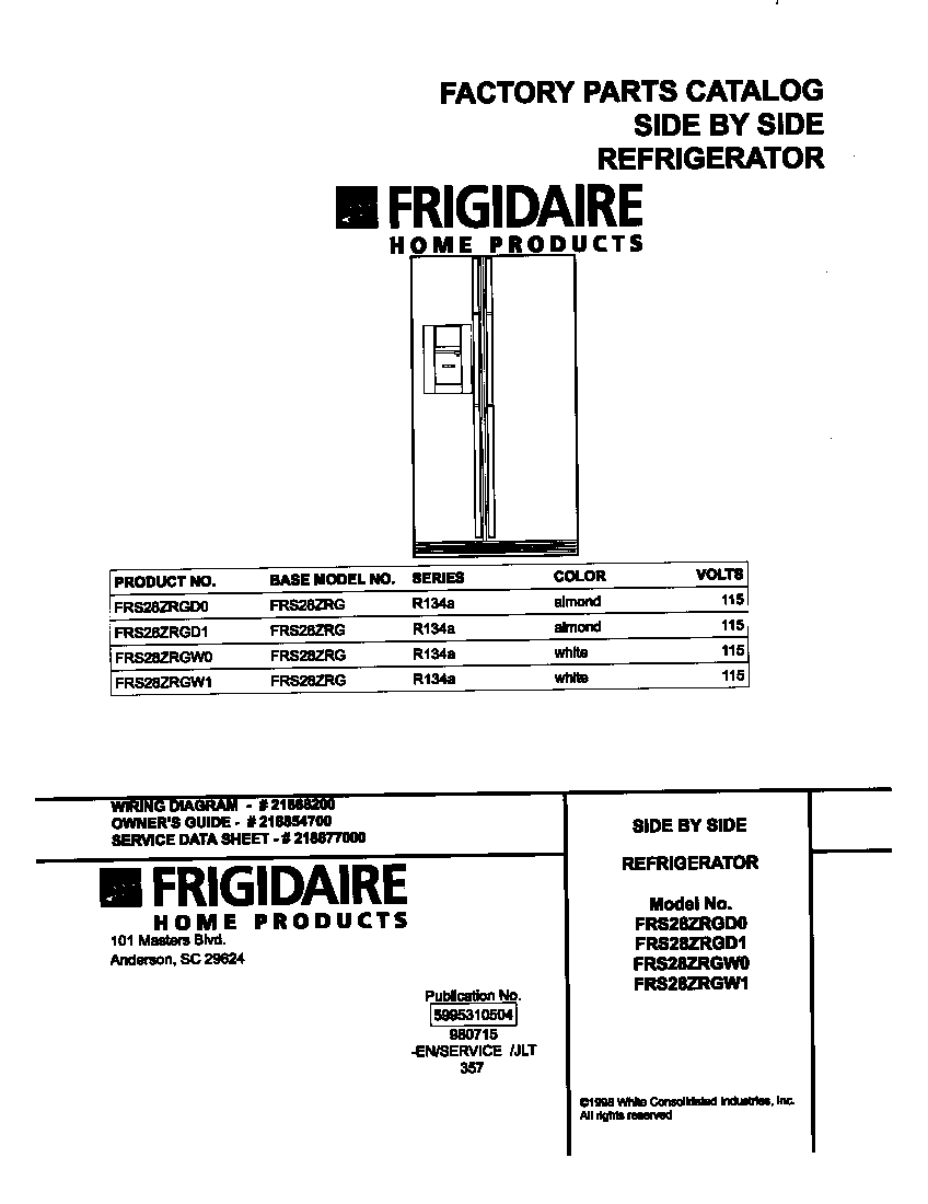 Frigidaire FRS28ZRGD1 cover diagram