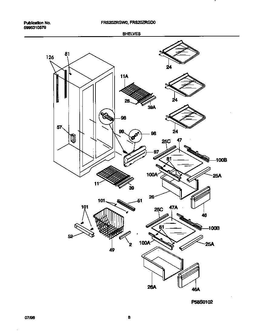 Frigidaire FRS20ZRGD0 shelves diagram