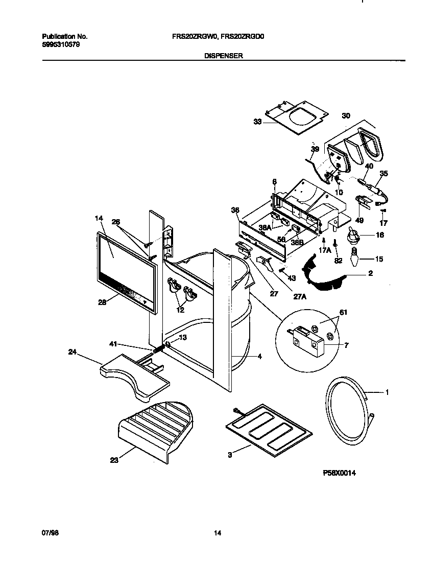 Frigidaire FRS20ZRGD0 ice dispenser diagram