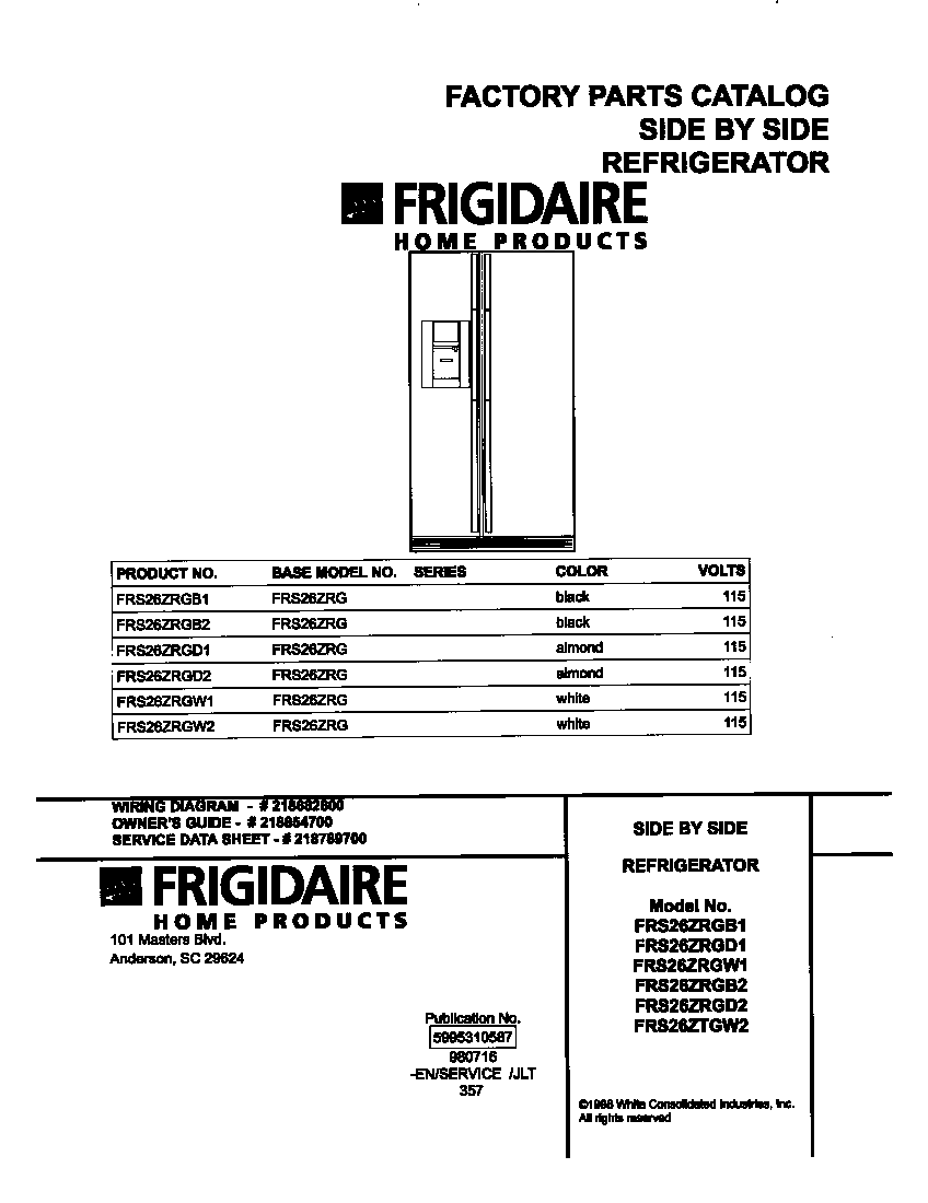 Frigidaire FRS26ZRGB1 cover diagram