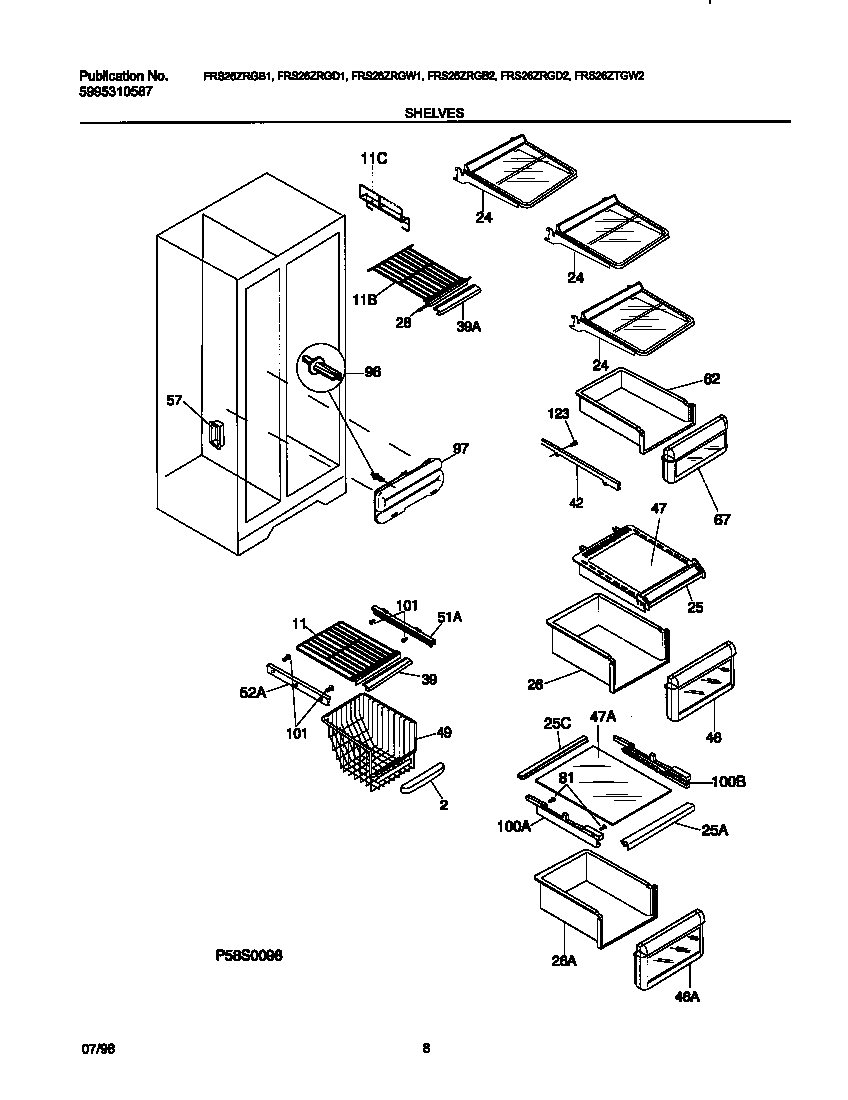Frigidaire FRS26ZRGB1 shelves diagram