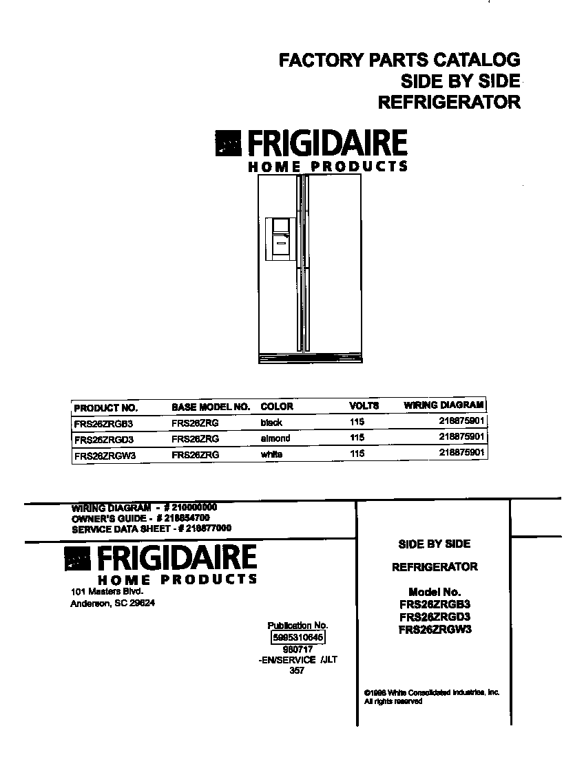 Frigidaire FRS26ZRGW3 cover diagram