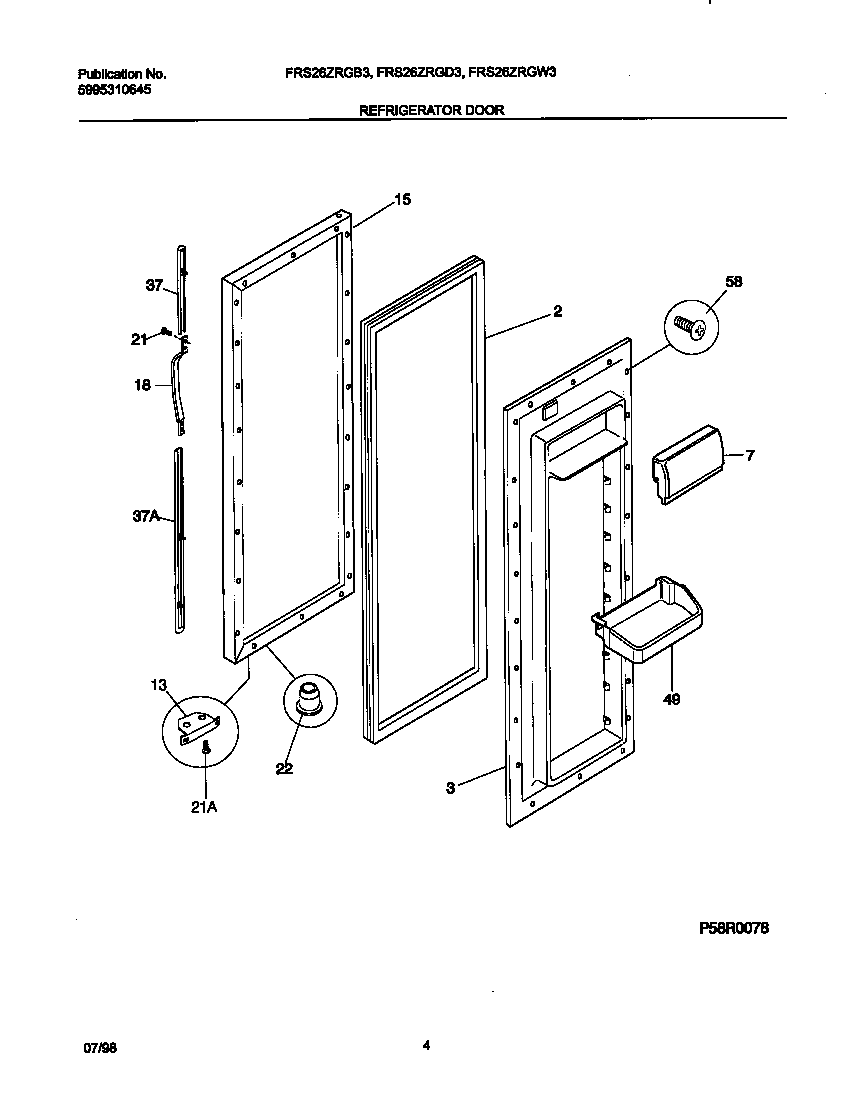 Frigidaire FRS26ZRGW3 refr door diagram