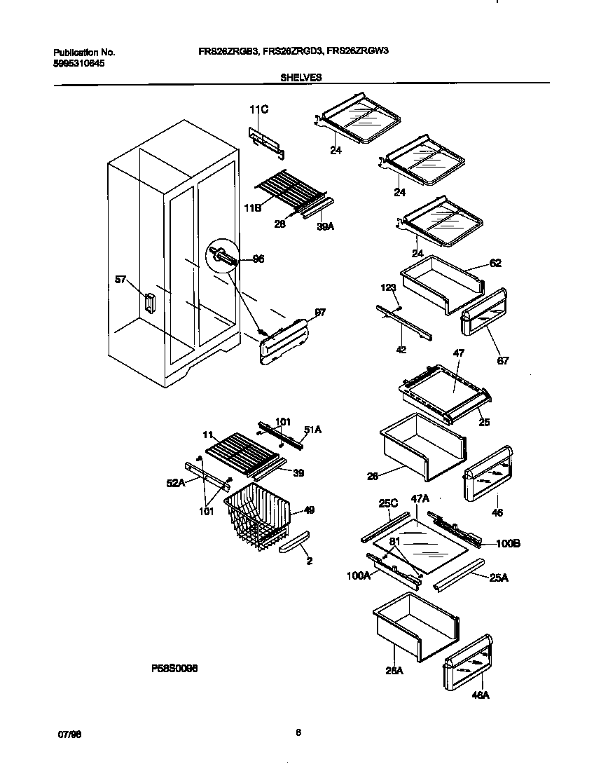 Frigidaire FRS26ZRGW3 shelves diagram