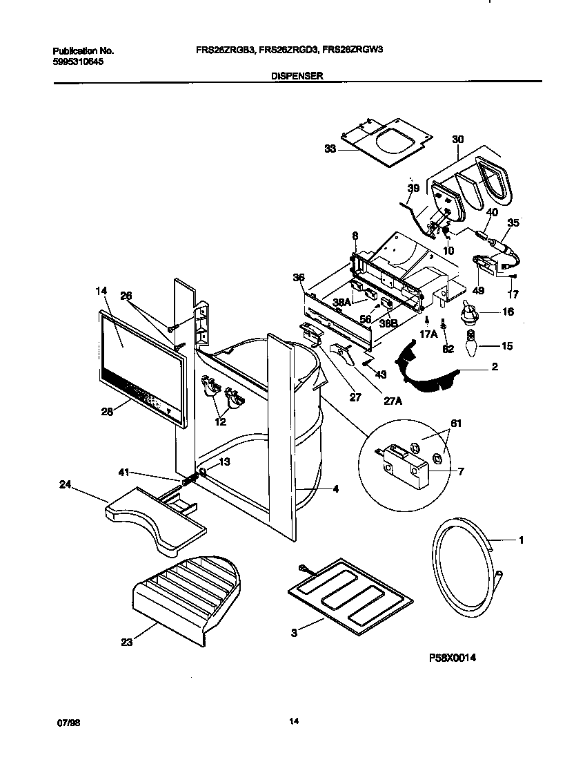 Frigidaire FRS26ZRGW3 ice dispenser diagram