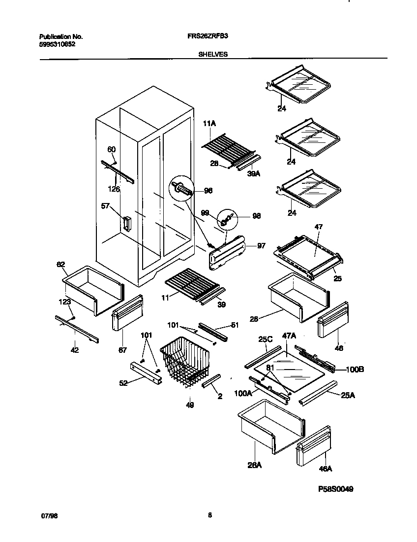 Frigidaire FRS26ZRFB3 shelves diagram