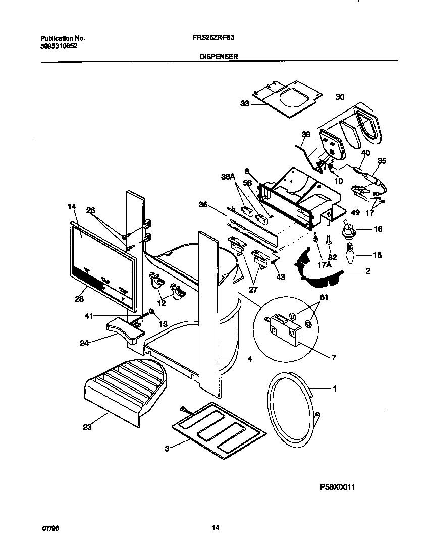Frigidaire FRS26ZRFB3 ice dispenser diagram