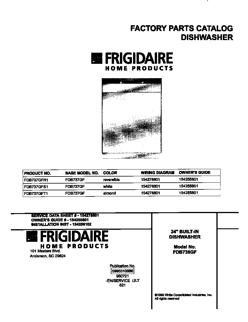 Frigidaire FDB737GFR1 cover diagram