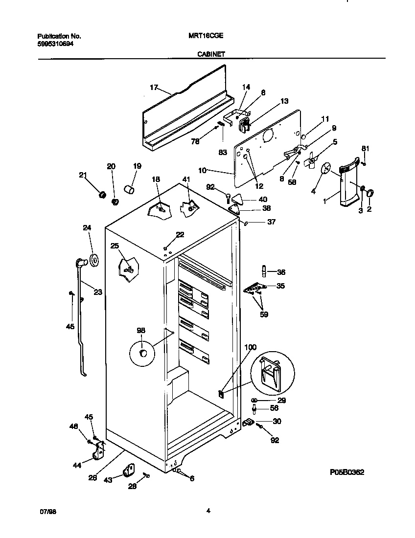 Universal/Multiflex (Frigidaire) MRT16CGEW4 cabinet diagram