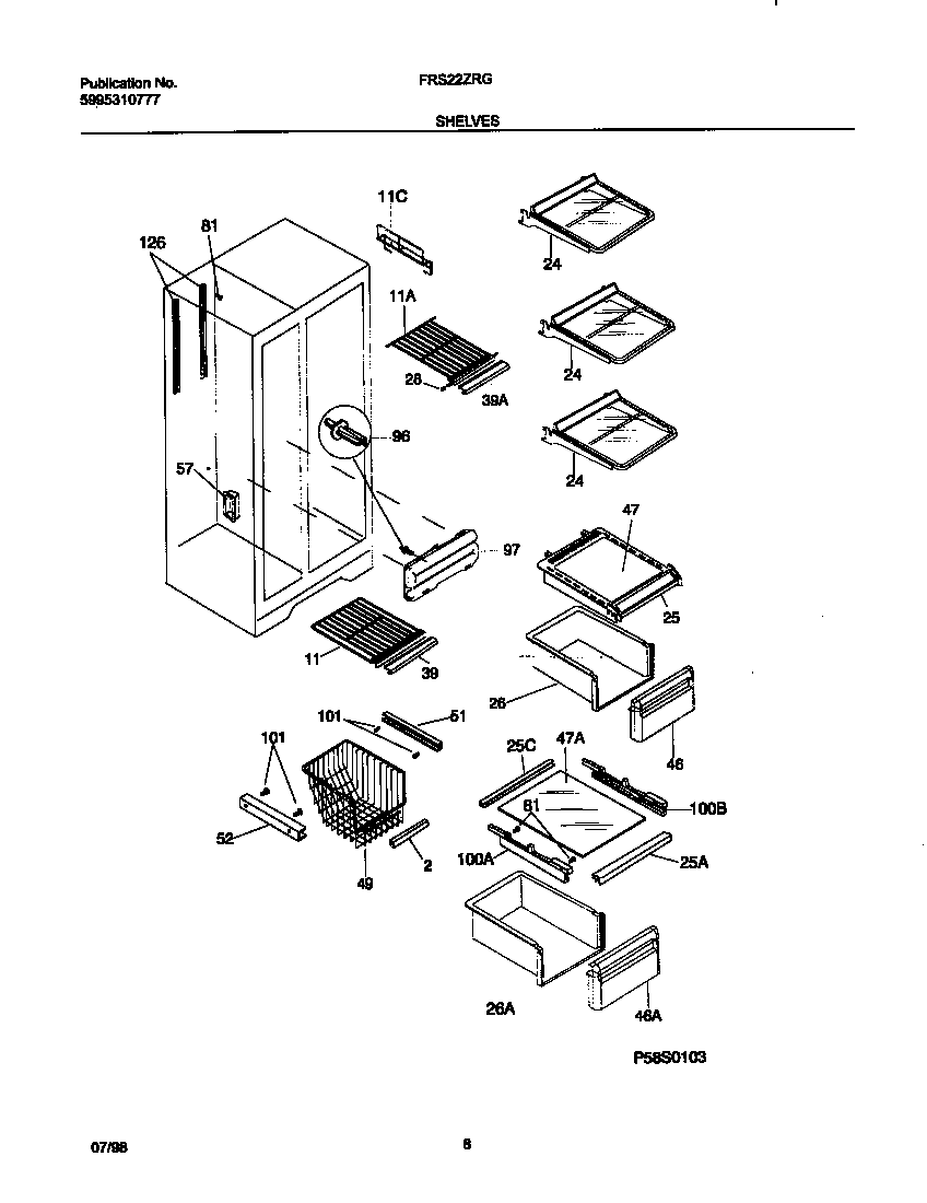 Frigidaire FRS22ZRGB1 shelves diagram