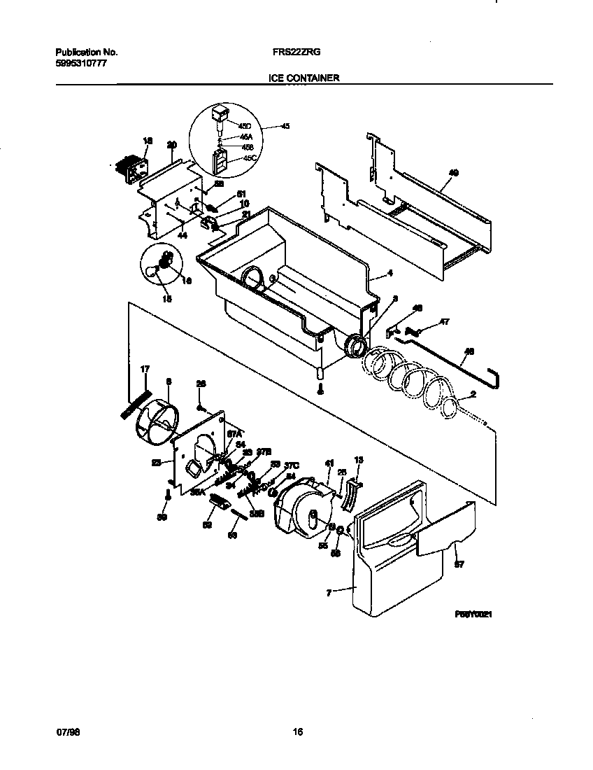Frigidaire FRS22ZRGB1 ice container diagram