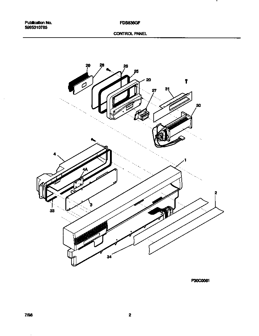 Frigidaire FDB836GFB3 control panel diagram