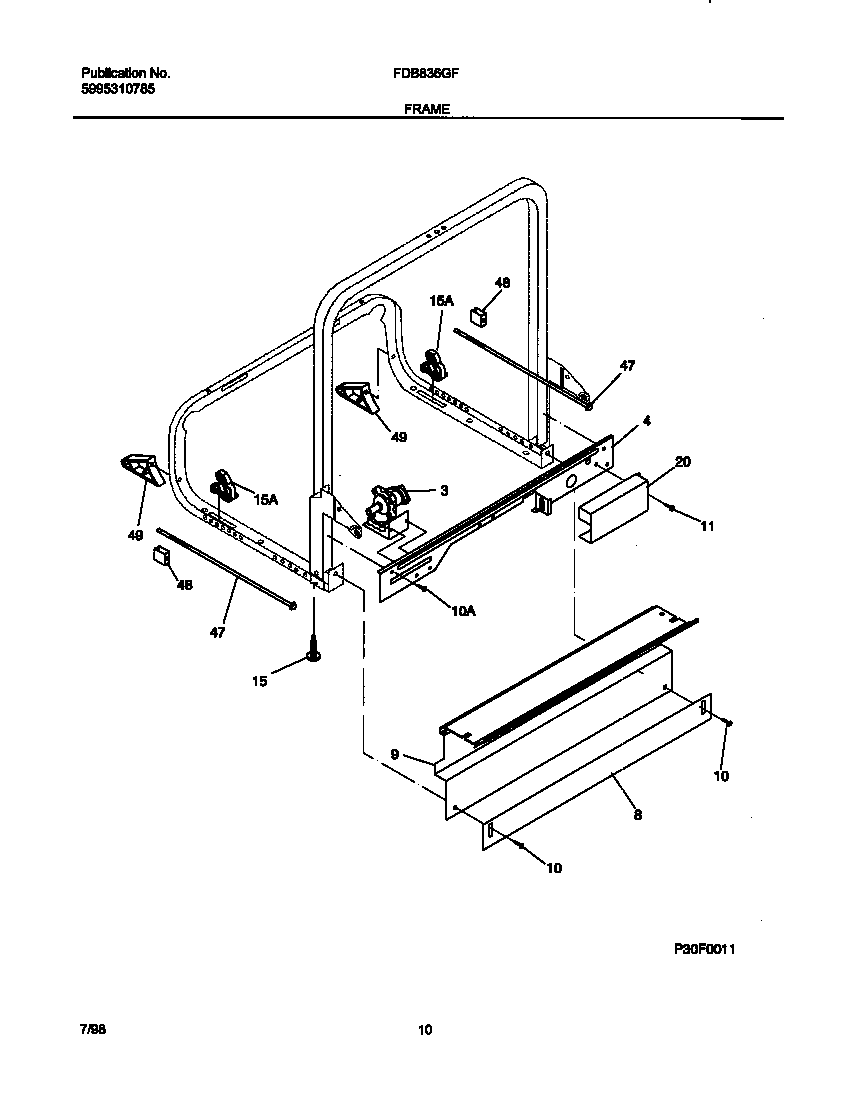 Frigidaire FDB836GFB3 frame diagram