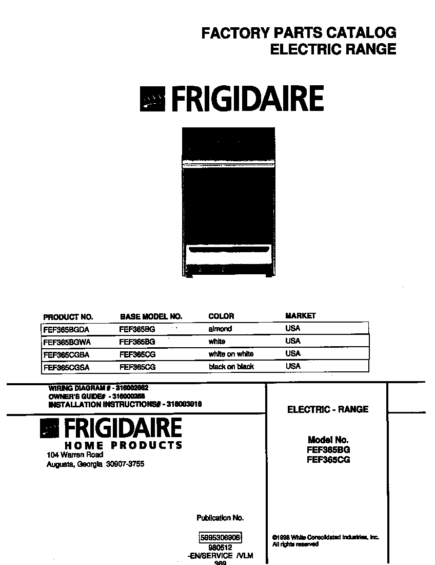 Frigidaire FEF365CGSA cover diagram