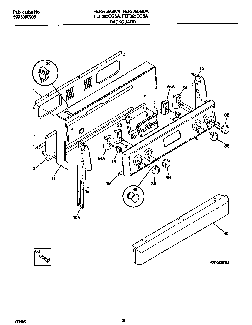 Frigidaire FEF365CGSA backguard diagram