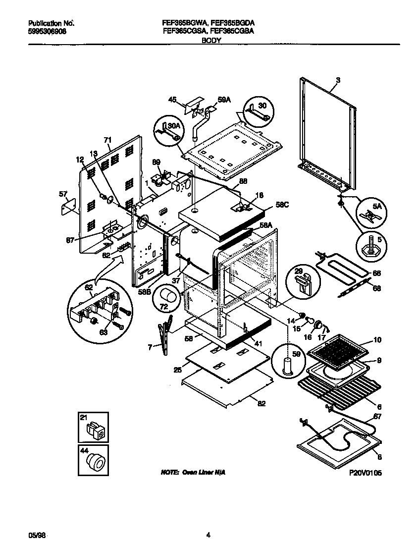 Frigidaire FEF365CGSA body diagram