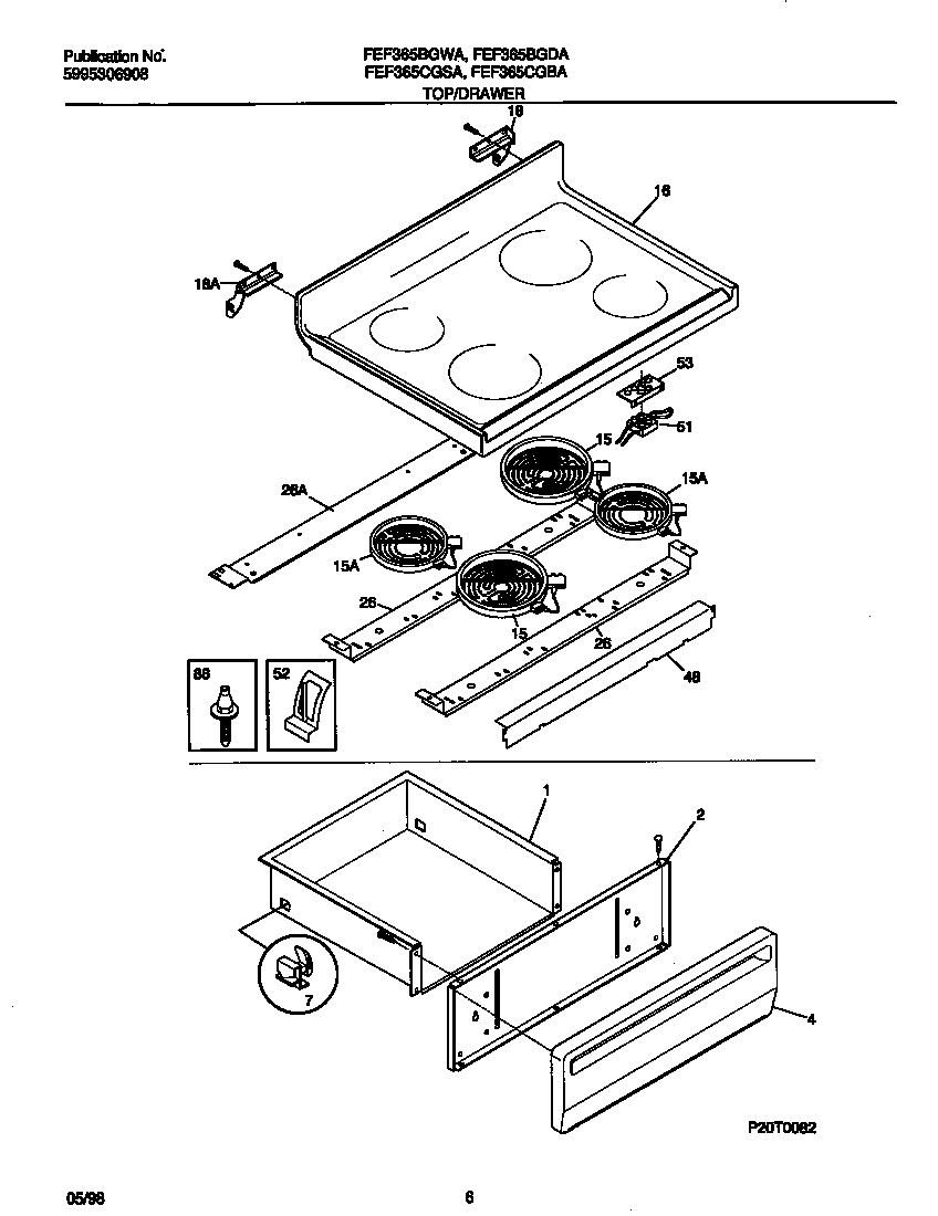 Frigidaire FEF365CGSA top/drawer diagram