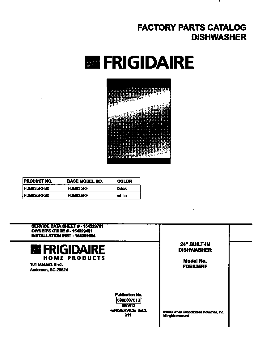 Frigidaire FDB835RFS0 cover diagram