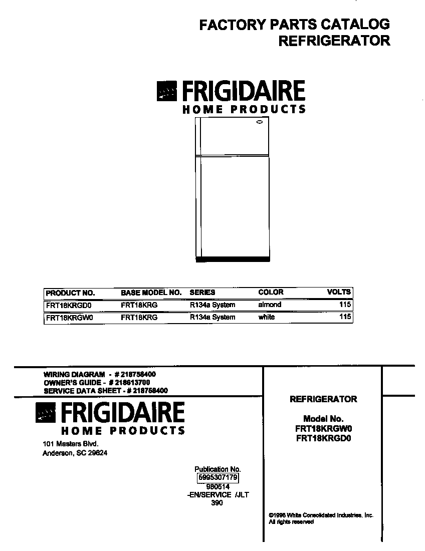 Frigidaire FRT18KRGW0 cover diagram