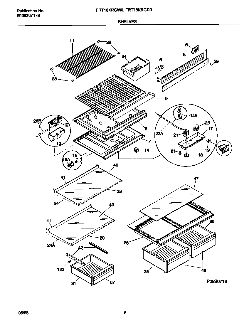 Frigidaire FRT18KRGW0 shelves diagram