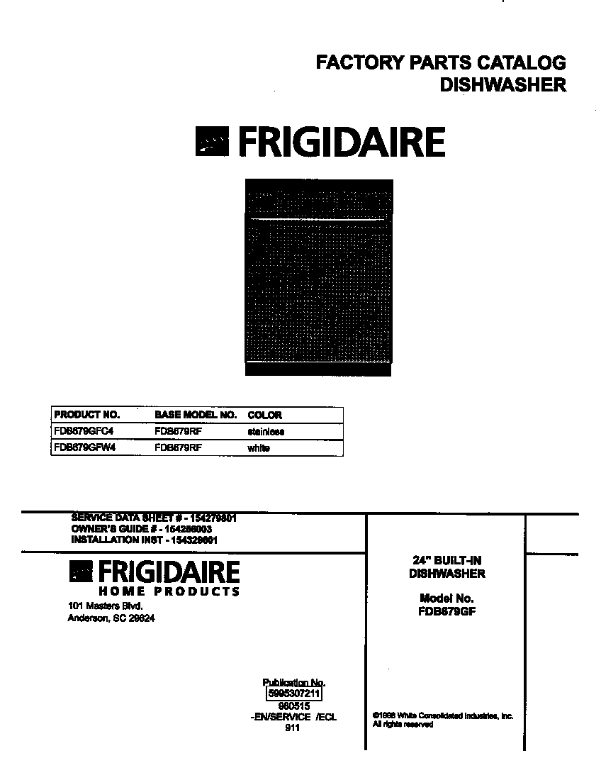 Frigidaire FDB679GFW4 cover diagram