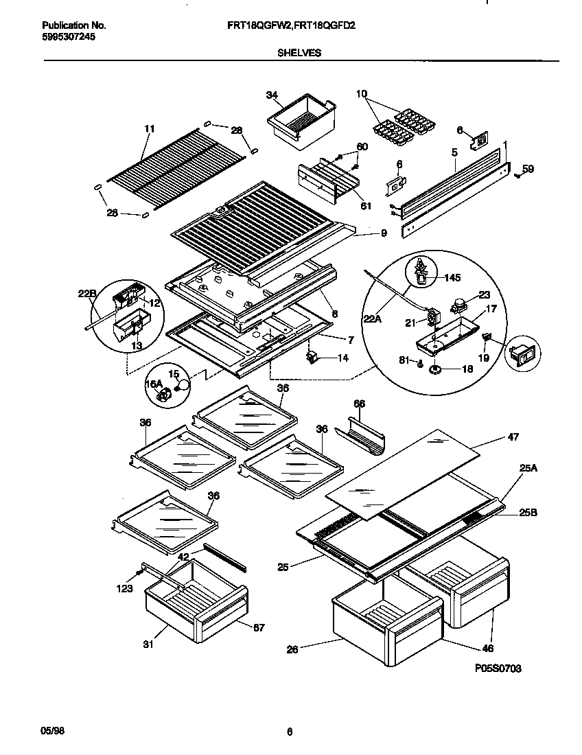 Frigidaire FRT18QGFW2 shelves diagram