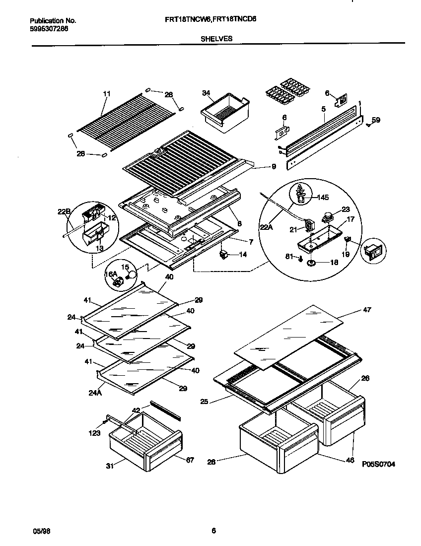 Frigidaire FRT18TNCW6 shelves diagram