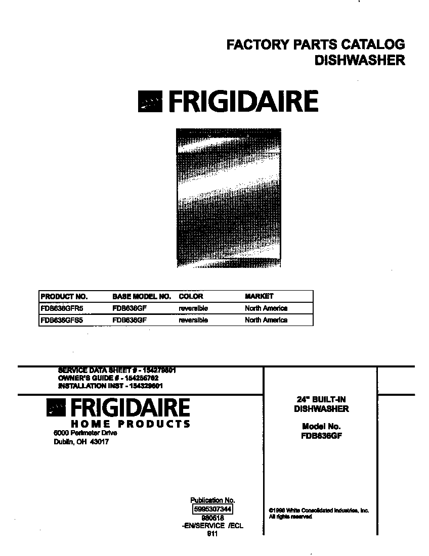 Frigidaire FDB636GFR5 cover diagram