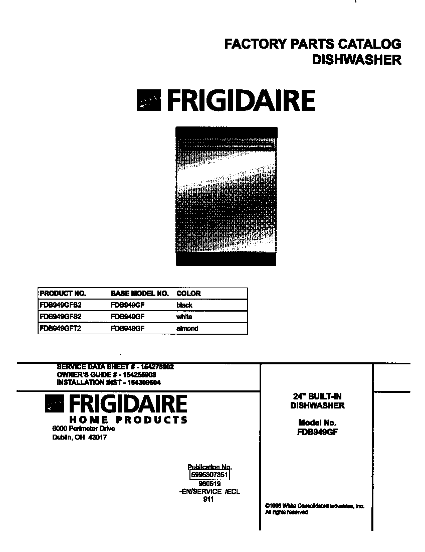 Frigidaire FDB949GFT2 cover diagram